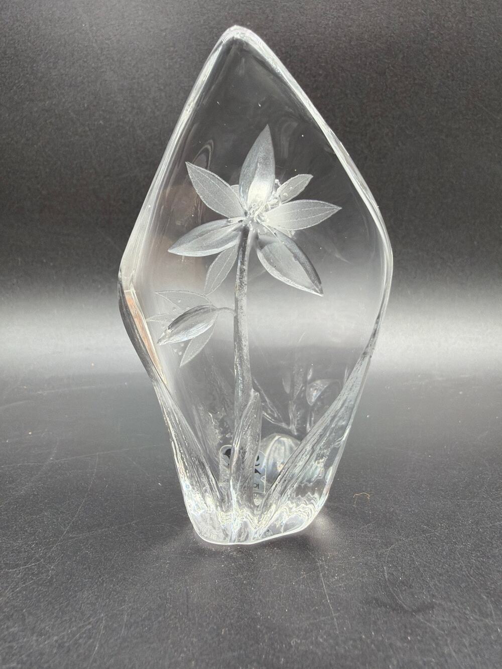 Mats Jonasson Sweden 3674 Full Lead Crystal Floral Paperweight Signed MJ 4”